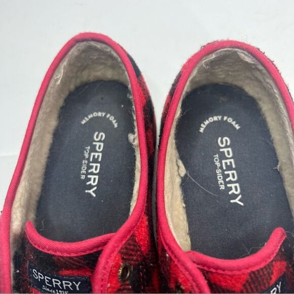 Sperry Pier View Red Buffalo Check Plaid Sherpa Slip On Shoes - Picture 11 of 12
